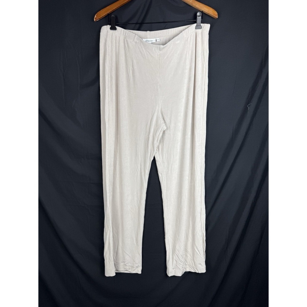 Chicos Travelers Pants Womens 2P Large Petite Champagne Acetate Slinky Knit Pull